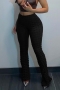 casual high stretch solid color high-waist pants_Black