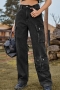 casual plus-size non-stretch denim pocket cargo pants_Black_Dark Gray
