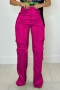 casual plus size slight stretch 3 colors high waist straight cargo pants_Black_Magenta