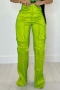casual plus size slight stretch 3 colors high waist straight cargo pants_Black_Magenta_Light Green