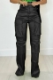 casual plus size slight stretch 3 colors high waist straight cargo pants_Black