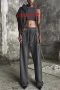 sexy slight stretch hollow high-waist drawstring pants_Gray_Dark Gray