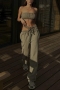 sexy slight stretch hollow high-waist drawstring pants_Gray_Dark Gray_Khaki