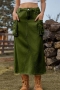 stylish plus size non-stretch denim 3 colors cargo all-match midi skirt_Black_Dark Green