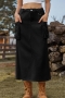 stylish plus size non-stretch denim 3 colors cargo all-match midi skirt_Black