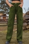 casual plus size non-stretch 3 colors cargo all-match straight jeans_Dark Green
