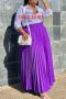 casual plus size non-stretch solid color with belt high-waist maxi skirt_Black_White_Rose Red_Green_Purple