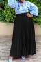 casual plus size non-stretch solid color with belt high-waist maxi skirt_Black