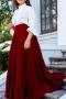 casual plus size non-stretch solid color with belt high-waist maxi skirt_Black_White_Rose Red