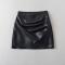 sexy slight stretch pu leather zip-up mini skirt with lined(size run small)_Black