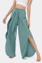 casual plus size non-stretch solid color ruffle slit pants_Black_Gray_Rose Red_Aqua Green