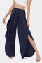 casual plus size non-stretch solid color ruffle slit pants_Black_Gray_Rose Red_Aqua Green_Dark Blue