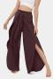 casual plus size non-stretch solid color ruffle slit pants_Black_Gray_Rose Red