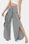 casual plus size non-stretch solid color ruffle slit pants_Black_Gray