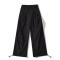 casual non-stretch solid color drawstring high-waist cargo pants size run small_Black