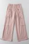 casual non-stretch 5 colors drawstring cargo straight pants(size run small)_Black_Dark Gray_Pink