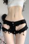 sexy plus-size high stretch denim cotton raw edge hollow hot shorts_Black
