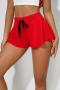 sexy stretch quick dry breathable lace-up slit sports short_Black_White_Red