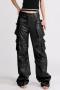 casual plus size non-stretch solid color pu high-waist cargo pants new add color_Black