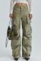 casual plus size non-stretch solid color pu high-waist cargo pants new add color_Black_Green