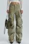 casual non-stretch solid color pu high-waist cargo pants_Dark Green