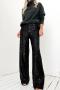 stylish slight stretch sequins 6-colors solid color straight pants_Black
