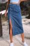 casual non-stretch simple 5 colors high-waist single-breasted denim midi skirt_Black_White_Dark Green_Sky Blue_Blue_Dark Blue_Sea Blue