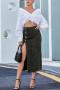 casual non-stretch simple 5 colors high-waist single-breasted denim midi skirt_Black