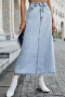 casual non-stretch denim solid color high-waist maxi skirt_Black_Sky Blue