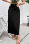 casual non-stretch denim solid color high-waist maxi skirt_Black
