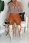 stylish plus size slight stretch rope decor zip-up slim pu shorts(only shorts)_Black_Yellow_Orange