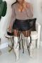 stylish plus size slight stretch rope decor zip-up slim pu shorts(only shorts)_Black