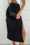 stylish non-stretch pure color slit all-match midi skirt_Black