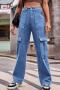 stylish plus size non-stretch solid color 3-colors all-match cargo jeans_Black_Blue