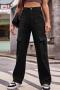 stylish plus size non-stretch solid color 3-colors all-match cargo jeans_Black