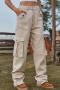 stylish plus size non-stretch solid color 4-colors all-match cargo jeans_Black_Dark Green_Beige