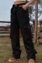 stylish plus size non-stretch solid color 4-colors all-match cargo jeans_Black