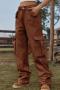 stylish plus size non-stretch solid color 4-colors all-match cargo jeans_Black_Dark Green_Beige_Brown