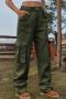 stylish plus size non-stretch solid color 4-colors all-match cargo jeans_Black_Dark Green
