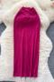 sexy slight stretch solid color ribbed knit high-waist slit midi skirt_Black_White_Dark Gray_Magenta