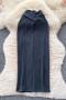 sexy slight stretch solid color ribbed knit high-waist slit midi skirt_Black_White_Dark Gray