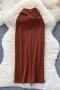 sexy slight stretch solid color ribbed knit high-waist slit midi skirt_Black_White_Dark Gray_Magenta_Green_Sky Blue_Dark Blue_Brown