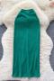 sexy slight stretch solid color ribbed knit high-waist slit midi skirt_Black_White_Dark Gray_Magenta_Green