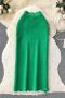 casual slight stretch ribbed knit solid color high-waist midi skirt_Black_White_Magenta_Yellow_Green