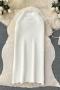 casual slight stretch ribbed knit solid color high-waist midi skirt_Black_White