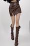 sexy slight stretch pu leather 3 colors mini skirt with lined(size run small)_Black_Brown