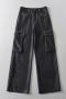 stylish slight stretch pu leather straight cargo pants(size run small)_Black