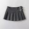 stylish slight stretch pu leather pleated with lined mini skirt(size run small)_Black