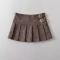 stylish slight stretch pu leather pleated with lined mini skirt(size run small)_Black_Brown