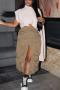 casual plus size non-stretch solid color high-waist slit midi skirt_Black_Gray_Pink_Dark Green_Khaki